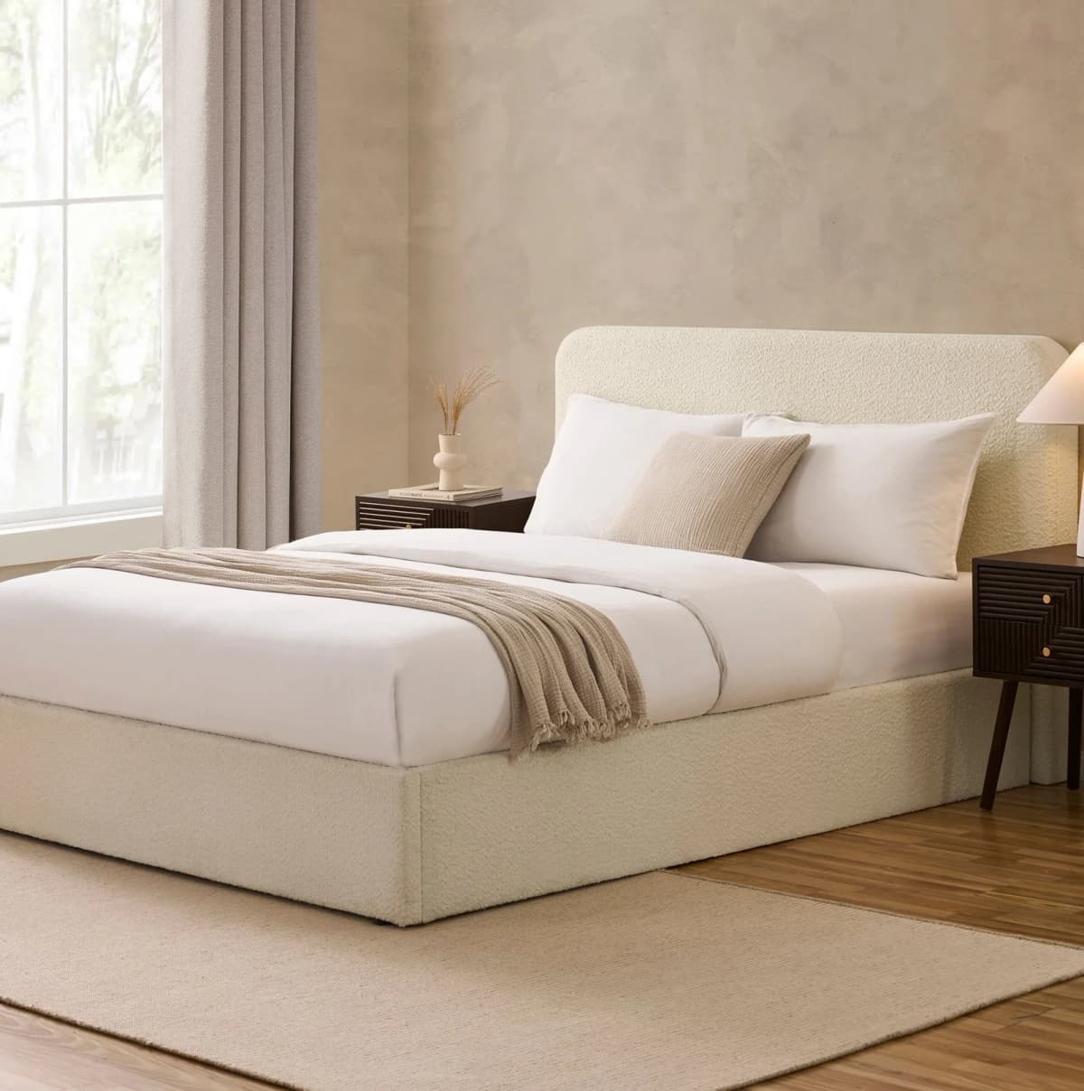 Ascot Bouclé Ottoman Storage Bed – Off White