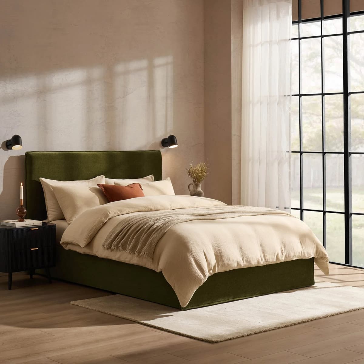 Oslo Ottoman Storage Bed – Chenille Olive